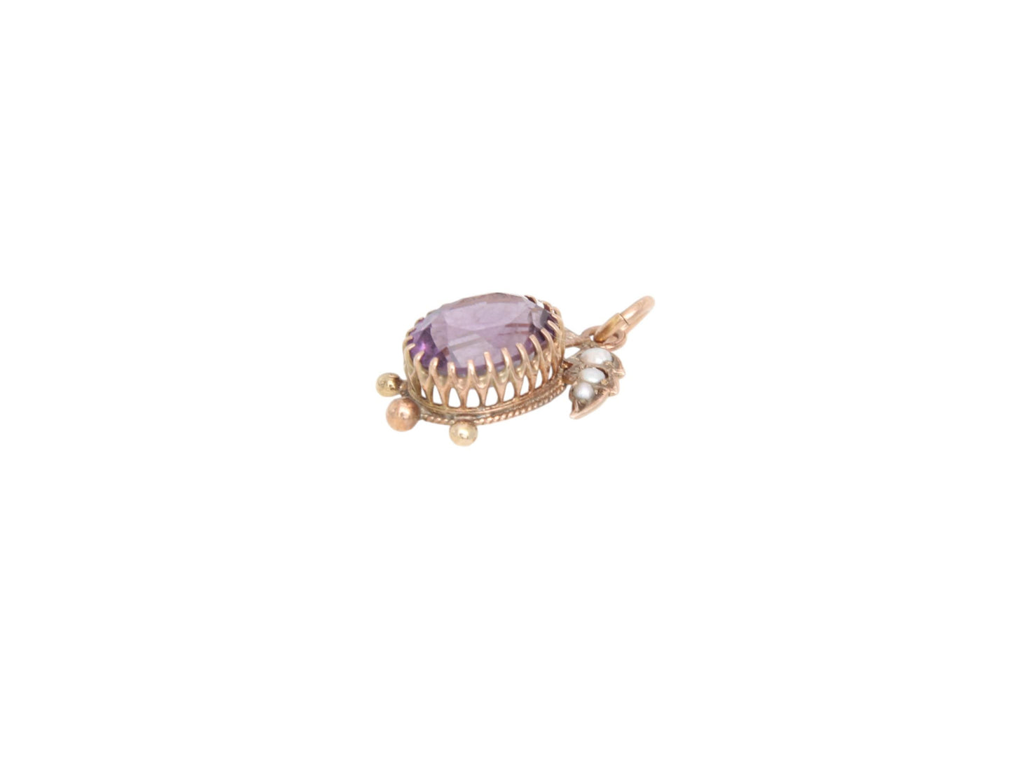 Antique 9ct Gold 3ct Amethyst Pearl Pendant