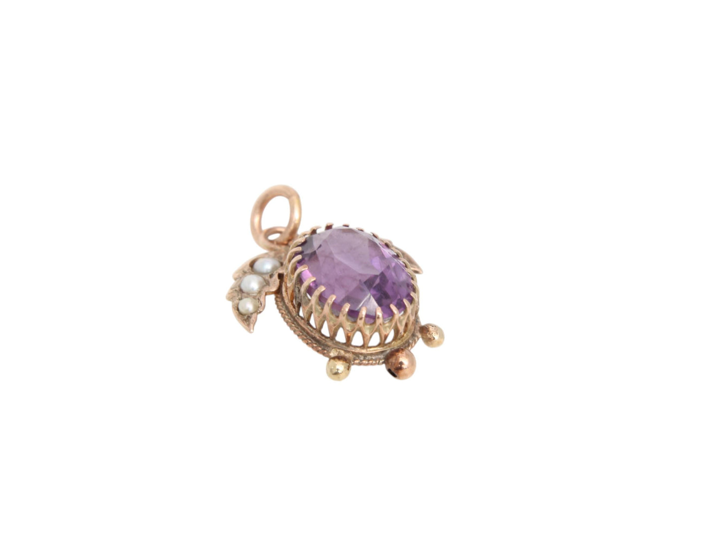 Antique 9ct Gold 3ct Amethyst Pearl Pendant