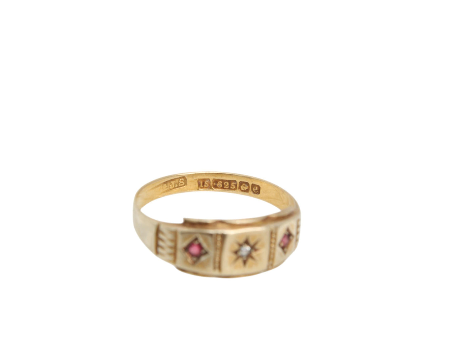 Antique 15ct Gold Diamond Ruby Gypsy Ring, 1904