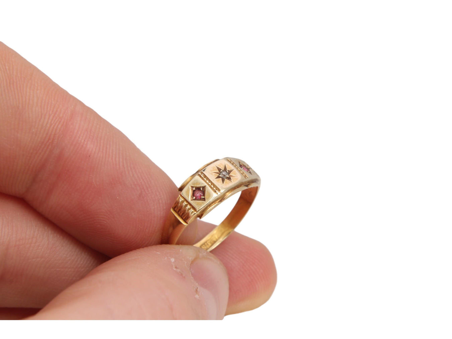 Antique 15ct Gold Diamond Ruby Gypsy Ring, 1904