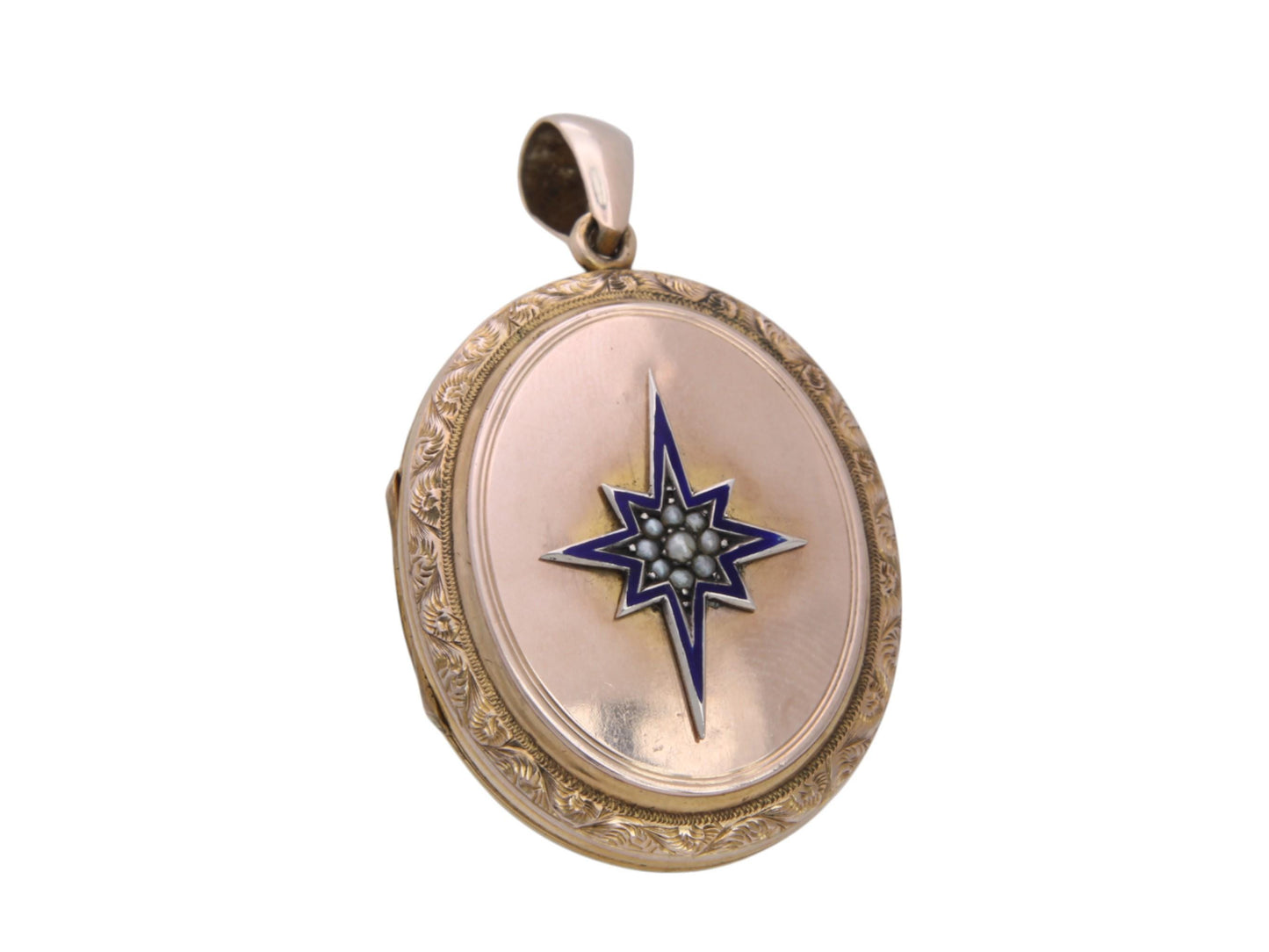 Antique 9ct Gold Blue Enamel Star Pearl Locket