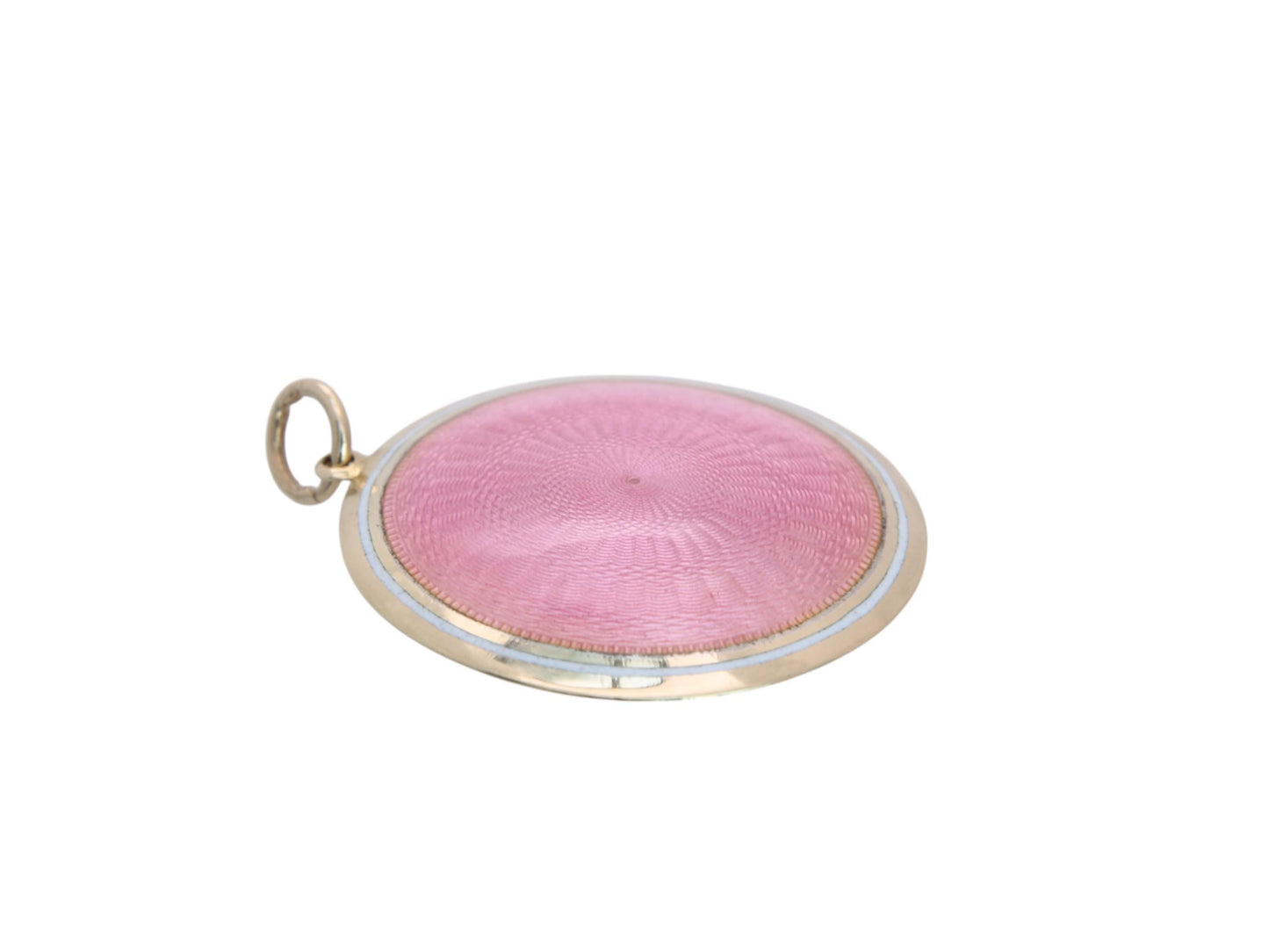 Antique 9ct Gold Pink Guilloche Enamel Locket Pendant