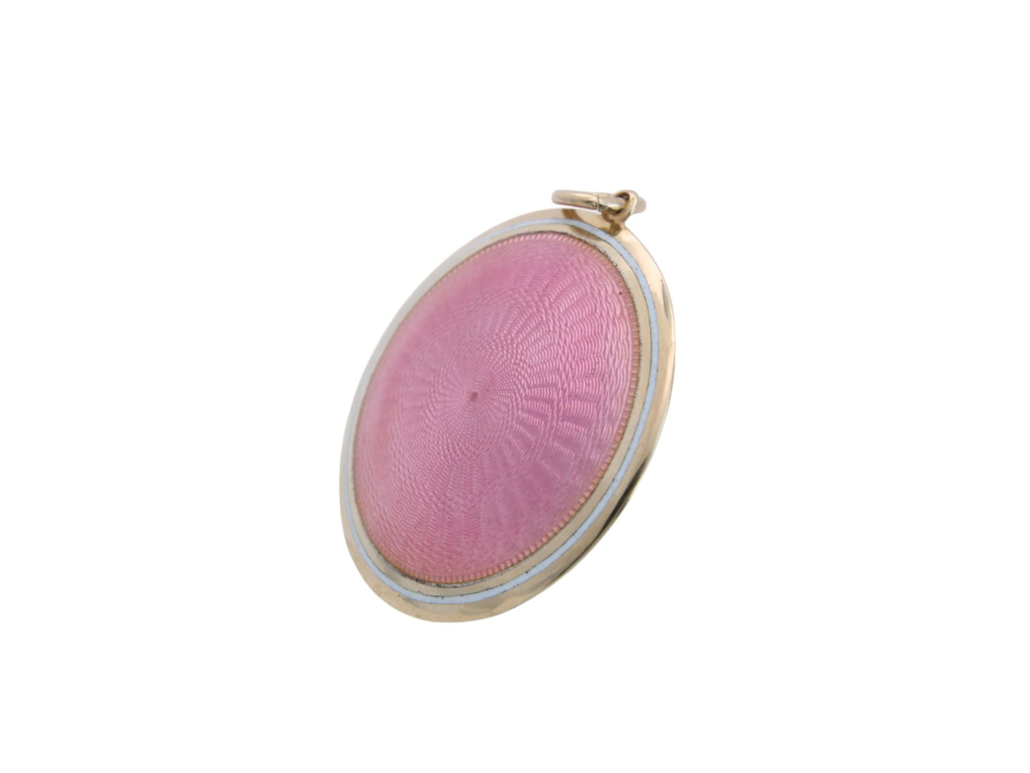 Antique 9ct Gold Pink Guilloche Enamel Locket Pendant