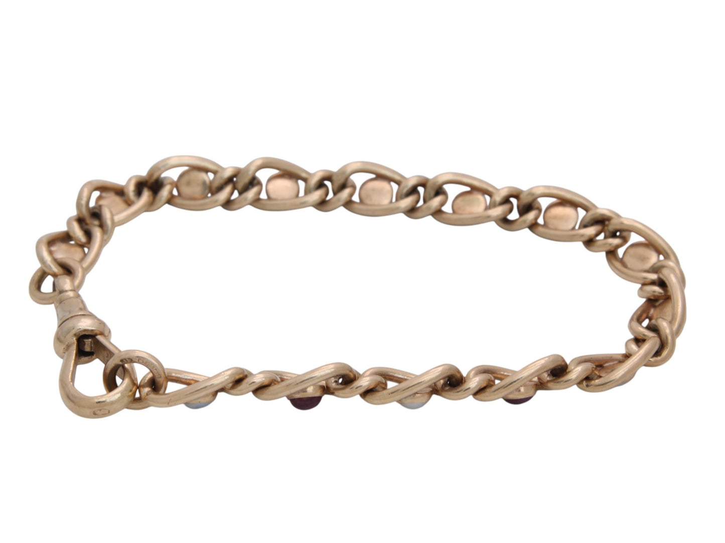 Antique 9ct Yellow Gold Ruby Cabochon Pearl Bracelet 1.75ct, 7.5"