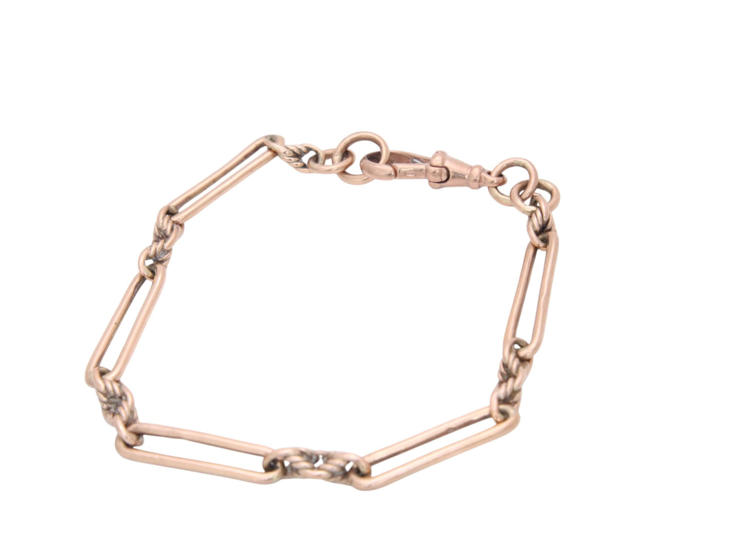 Antique 9ct Rose Gold Trombone Lovers Knot Bracelet, 7.5"