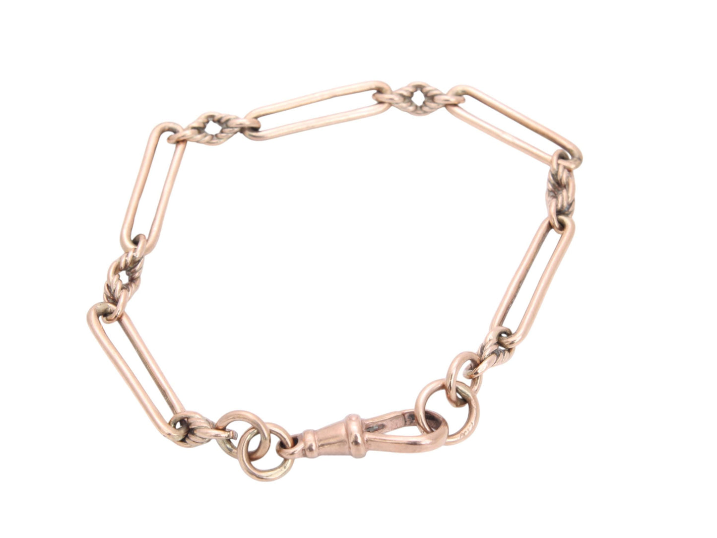 Antique 9ct Rose Gold Trombone Lovers Knot Bracelet, 7.5"