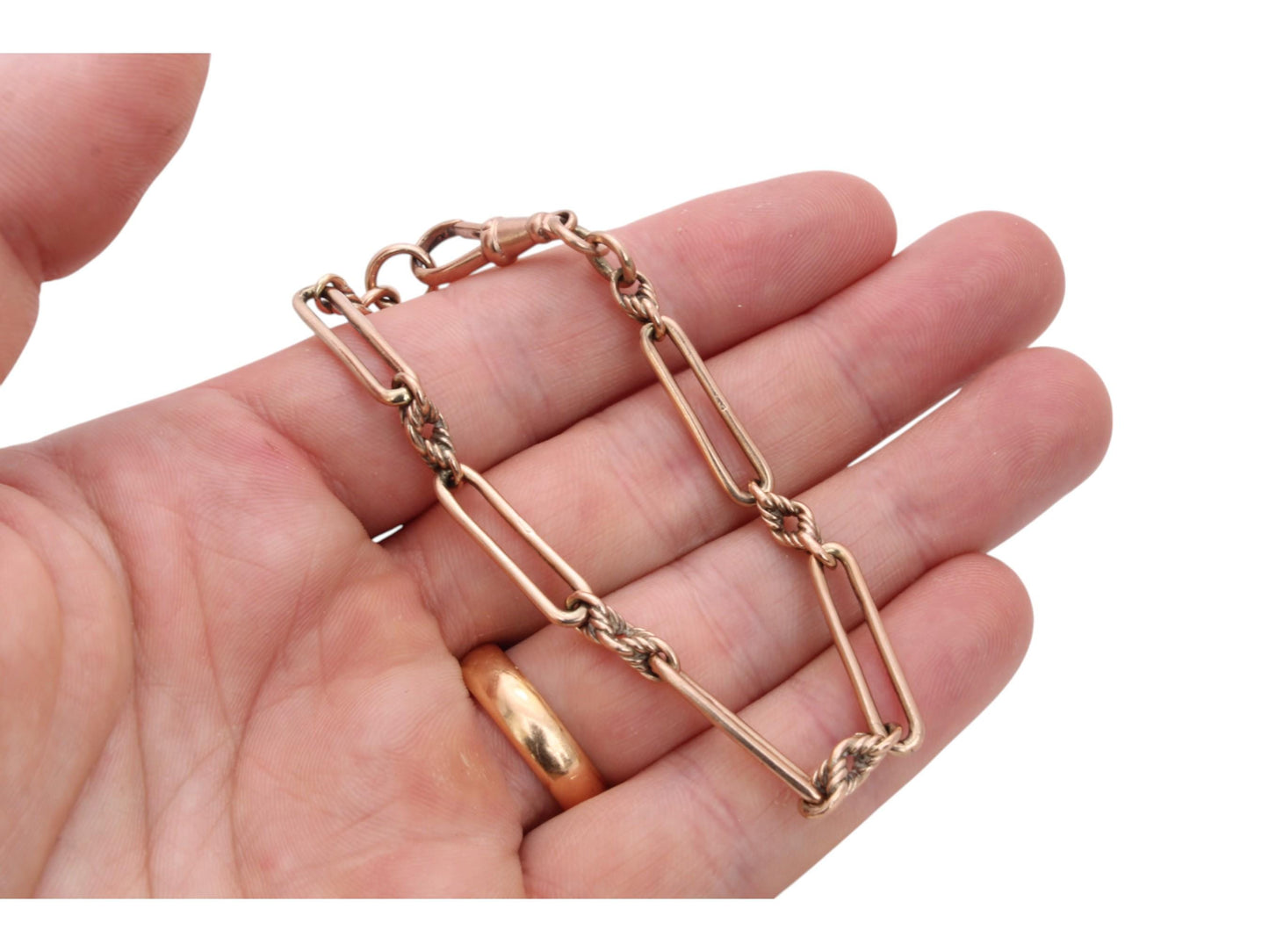 Antique 9ct Rose Gold Trombone Lovers Knot Bracelet, 7.5"