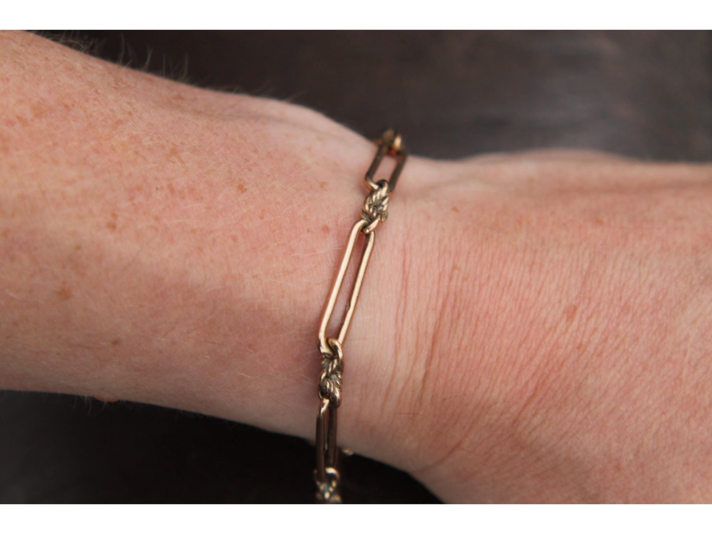 Antique 9ct Rose Gold Trombone Lovers Knot Bracelet, 7.5"