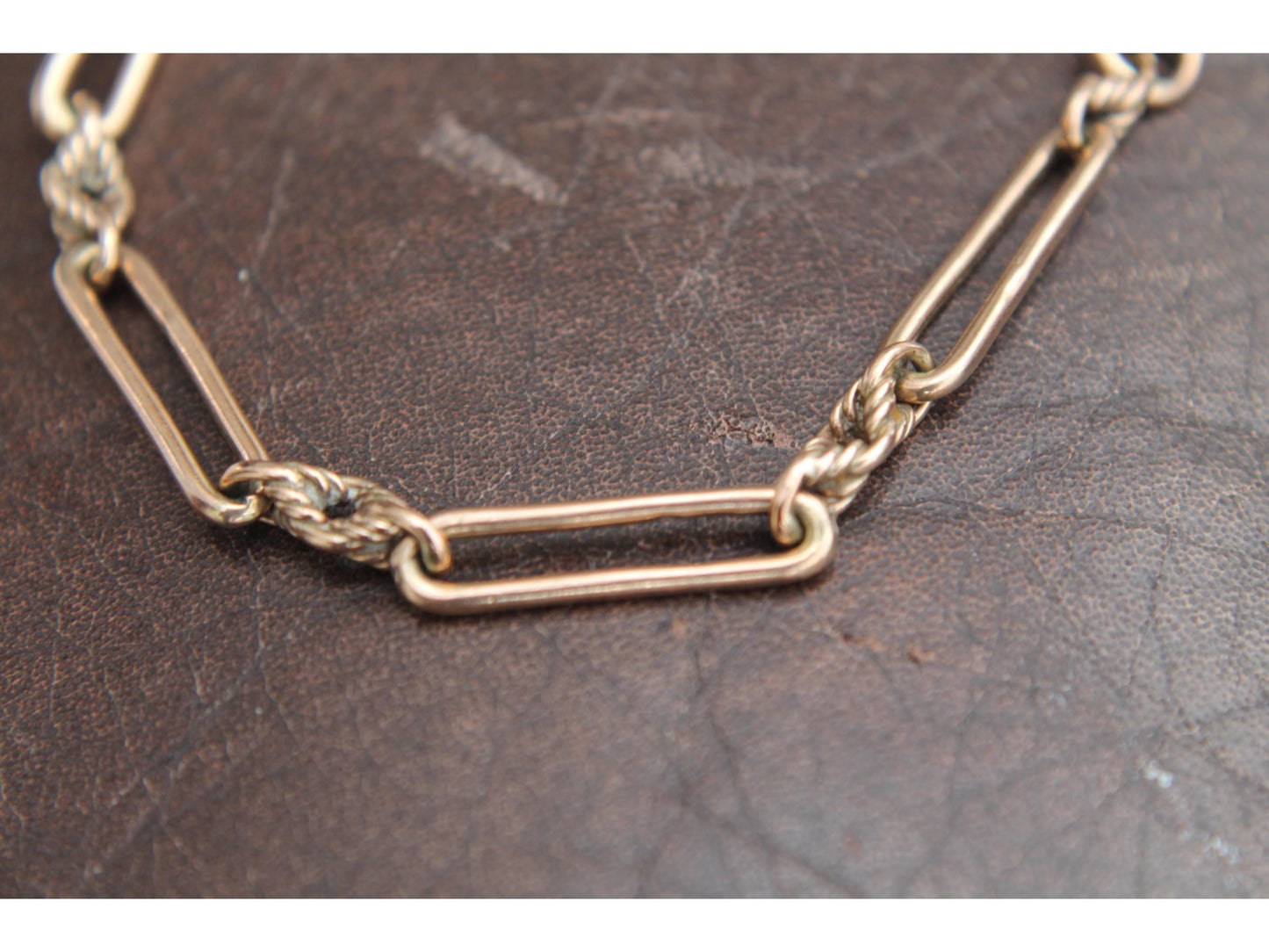 Antique 9ct Rose Gold Trombone Lovers Knot Bracelet, 7.5"