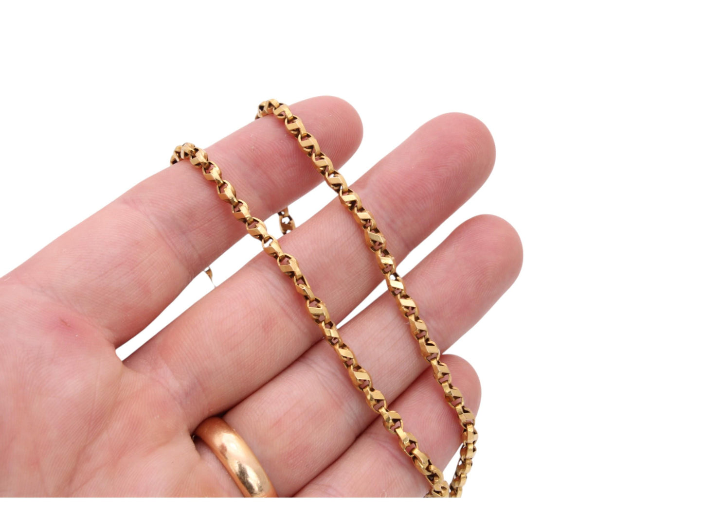 Antique 9ct Yellow Gold Tulip Link Necklace, 15.75"