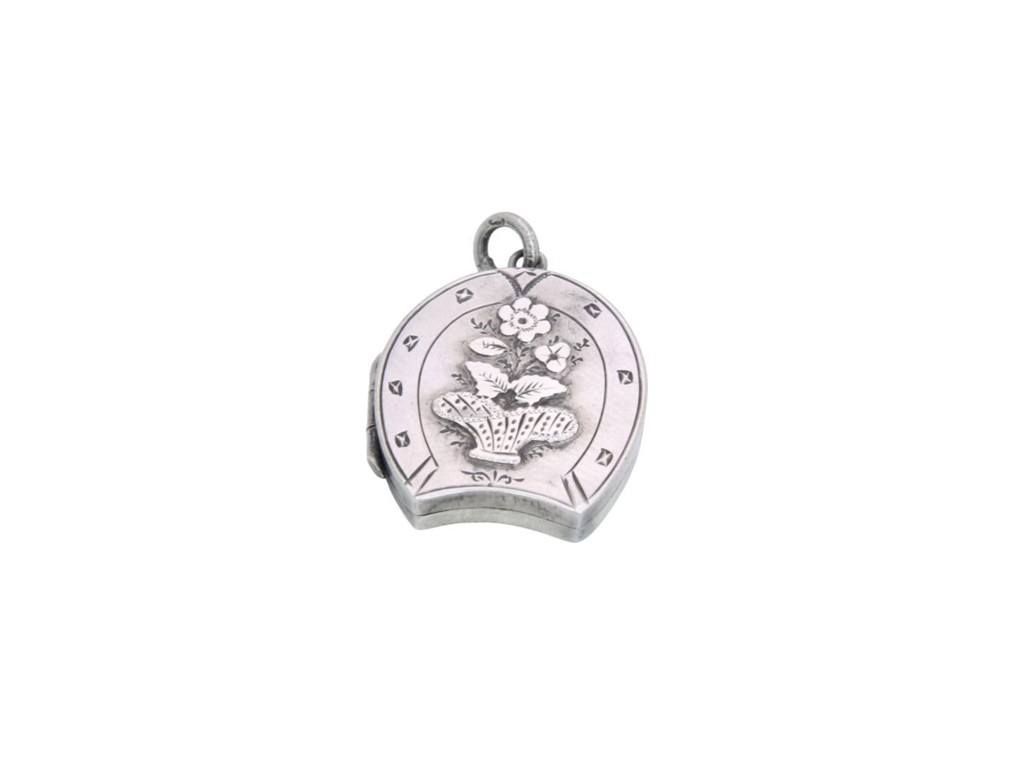 Antique Sterling Silver HorseShoe Flower Locket