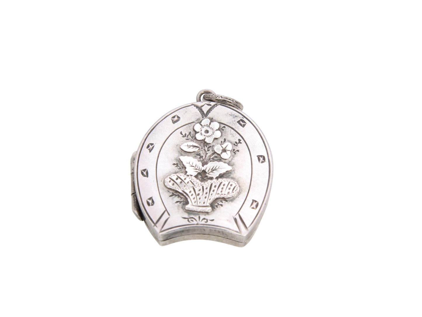 Antique Sterling Silver HorseShoe Flower Locket