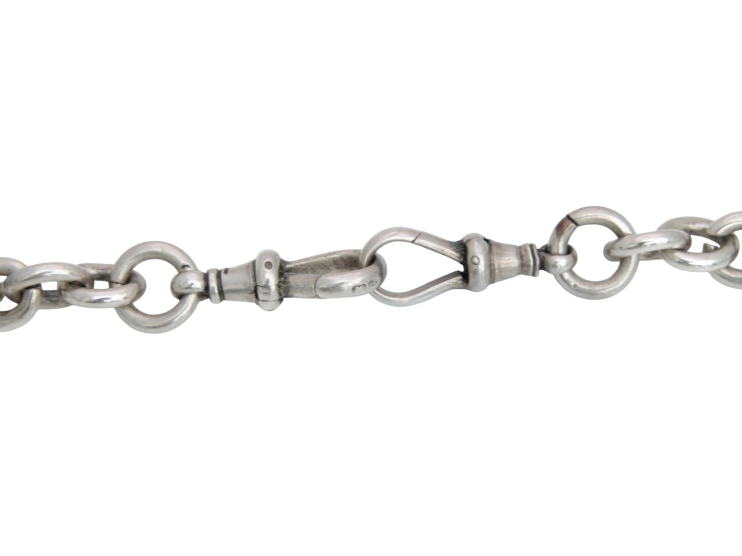 Antique Sterling Silver Trombone Link Albert Chain Necklace, 15.25"