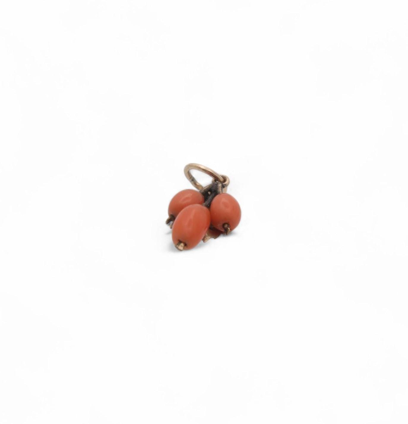 Antique 9ct Gold Coral Grape Charm Pendant