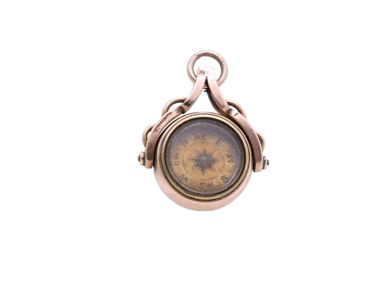 Antique 10ct Rose Gold Compass Spinner Pendant