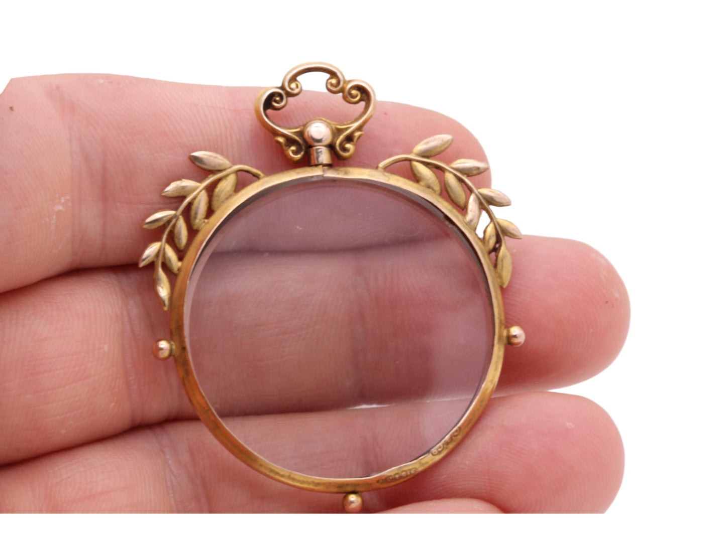 Antique 9ct Gold Open Face Glass Locket Pendant