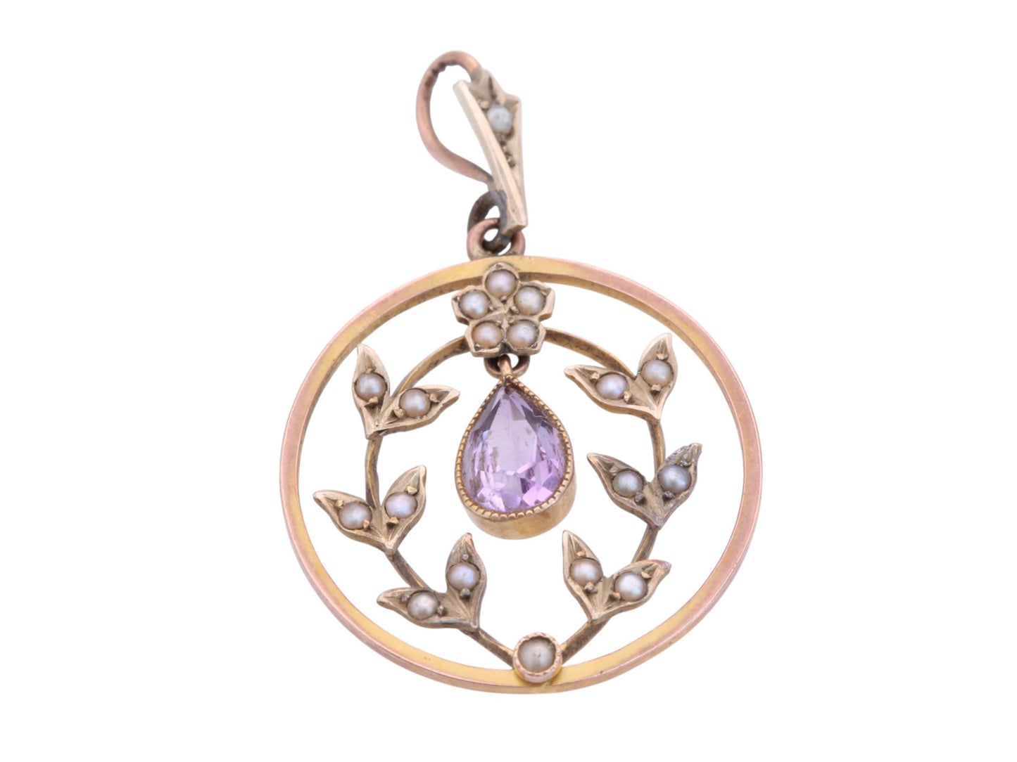 Antique 9ct Gold Amethyst Pearl Pendant