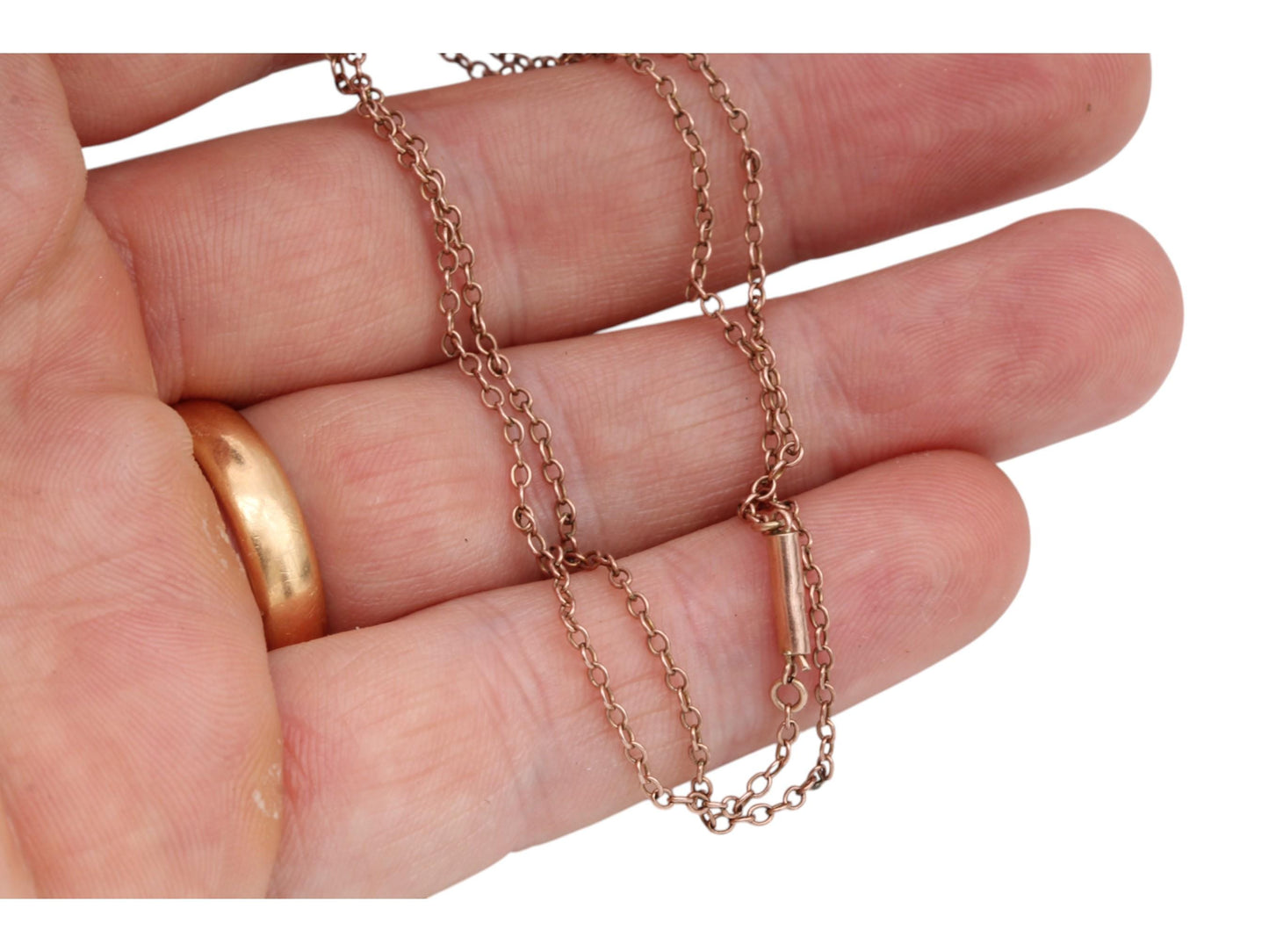 Antique 9ct Rose Gold Dainty Rolo Link Necklace, 17.75"