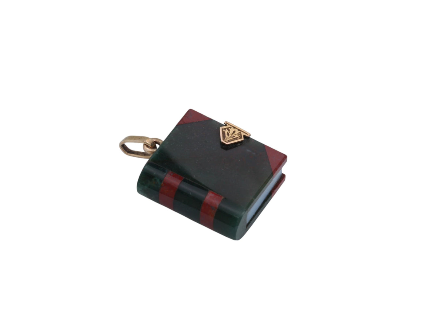 Antique 9ct Gold & Bloodstone, Carnelian Agate Book Pendant