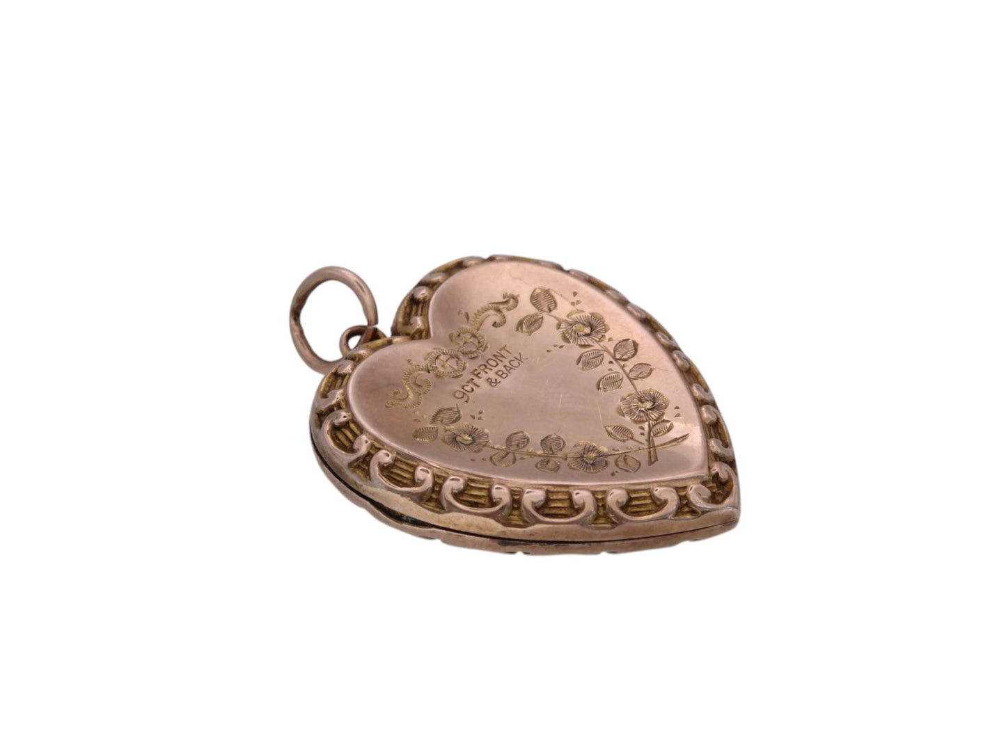 Antique 9ct Gold Heart Bouquet Of Flowers Locket