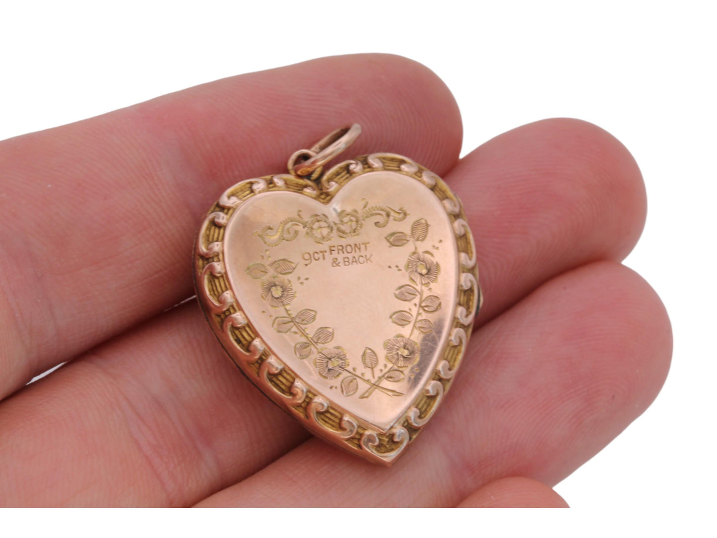 Antique 9ct Gold Heart Bouquet Of Flowers Locket