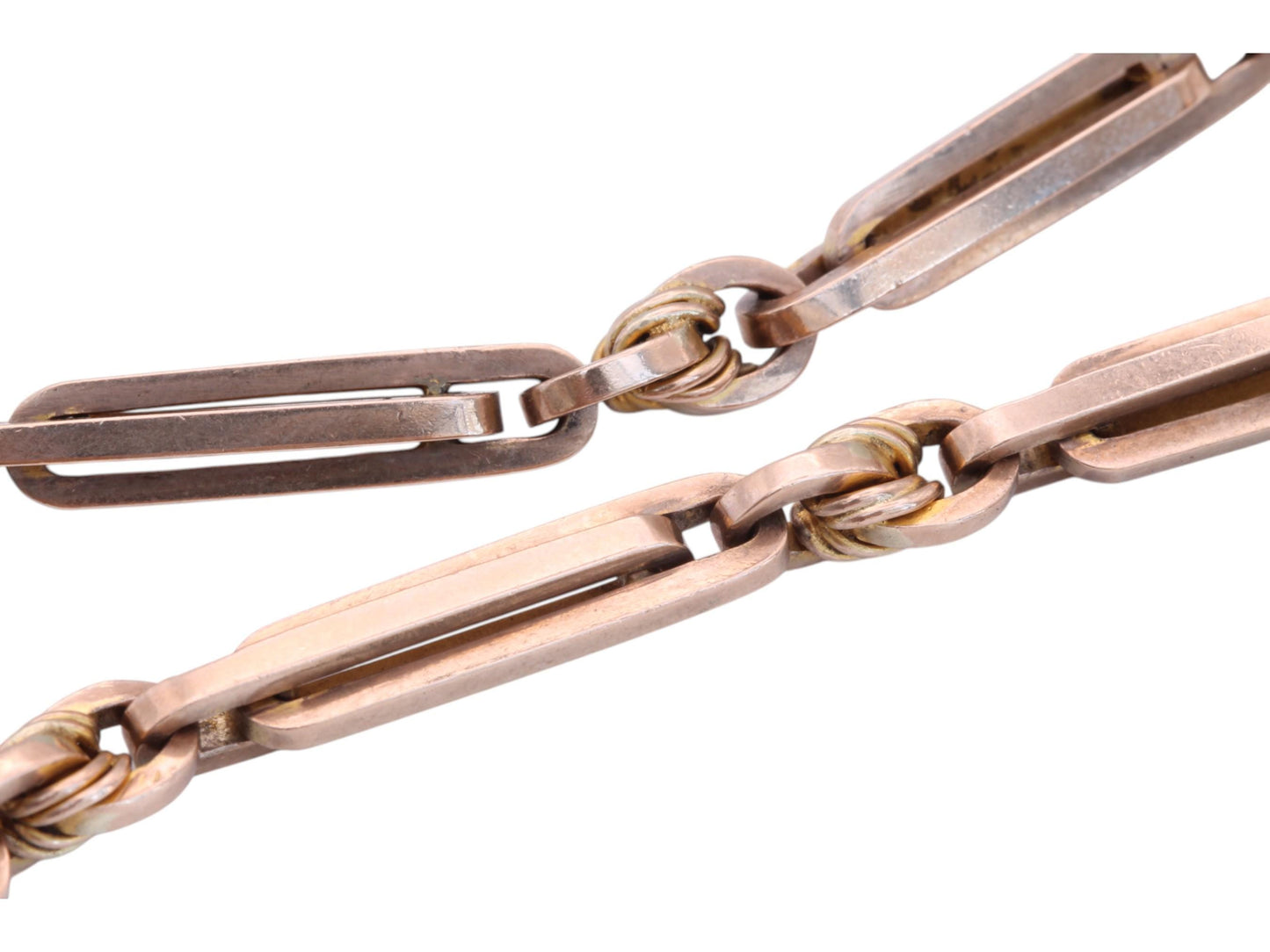 Antique 9ct Gold Fetter & Love Knot Link Double Albert Necklace Chain, 45g, 15.25"