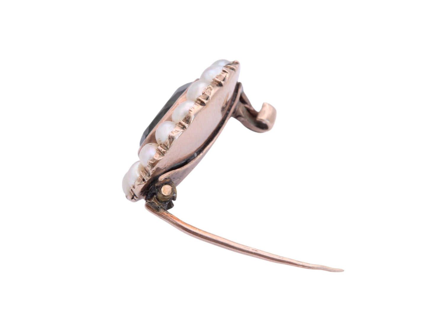 Antique 9ct Rose Gold Peridot & Pearl Brooch
