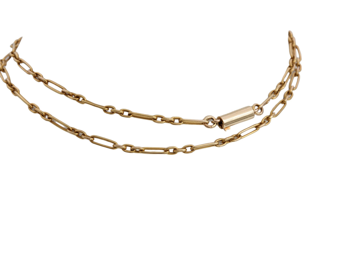 Antique 15ct Yellow Gold Trombone Link Necklace, 15"