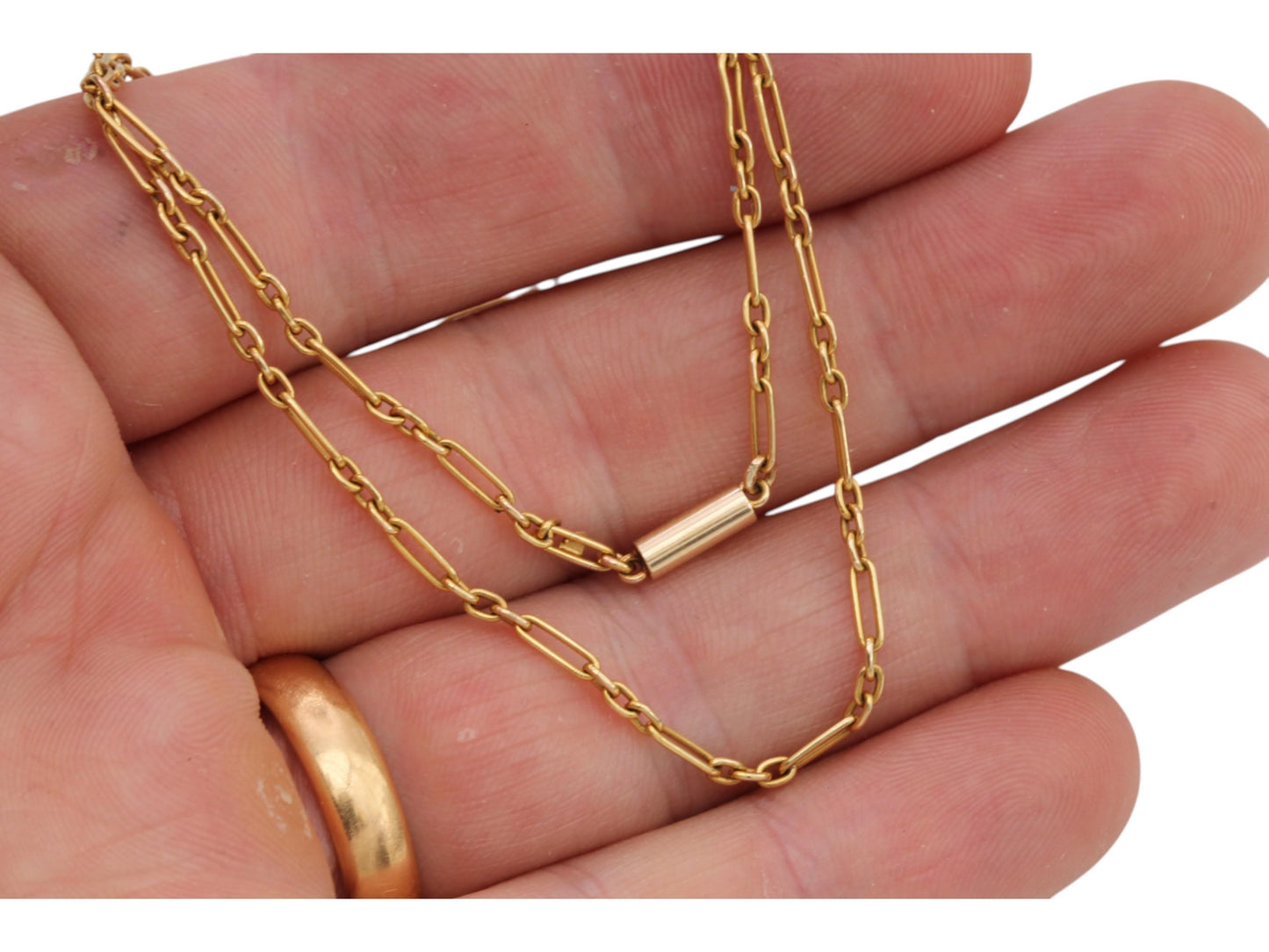 Antique 15ct Yellow Gold Trombone Link Necklace, 15"