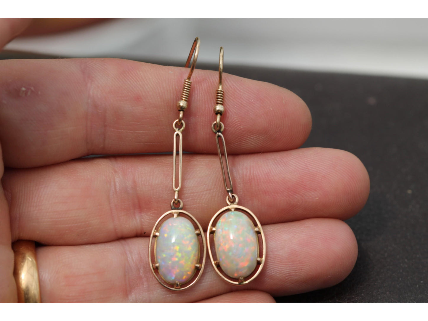 Antique Edwardian 15ct Yellow Gold Opal Drop Earrings
