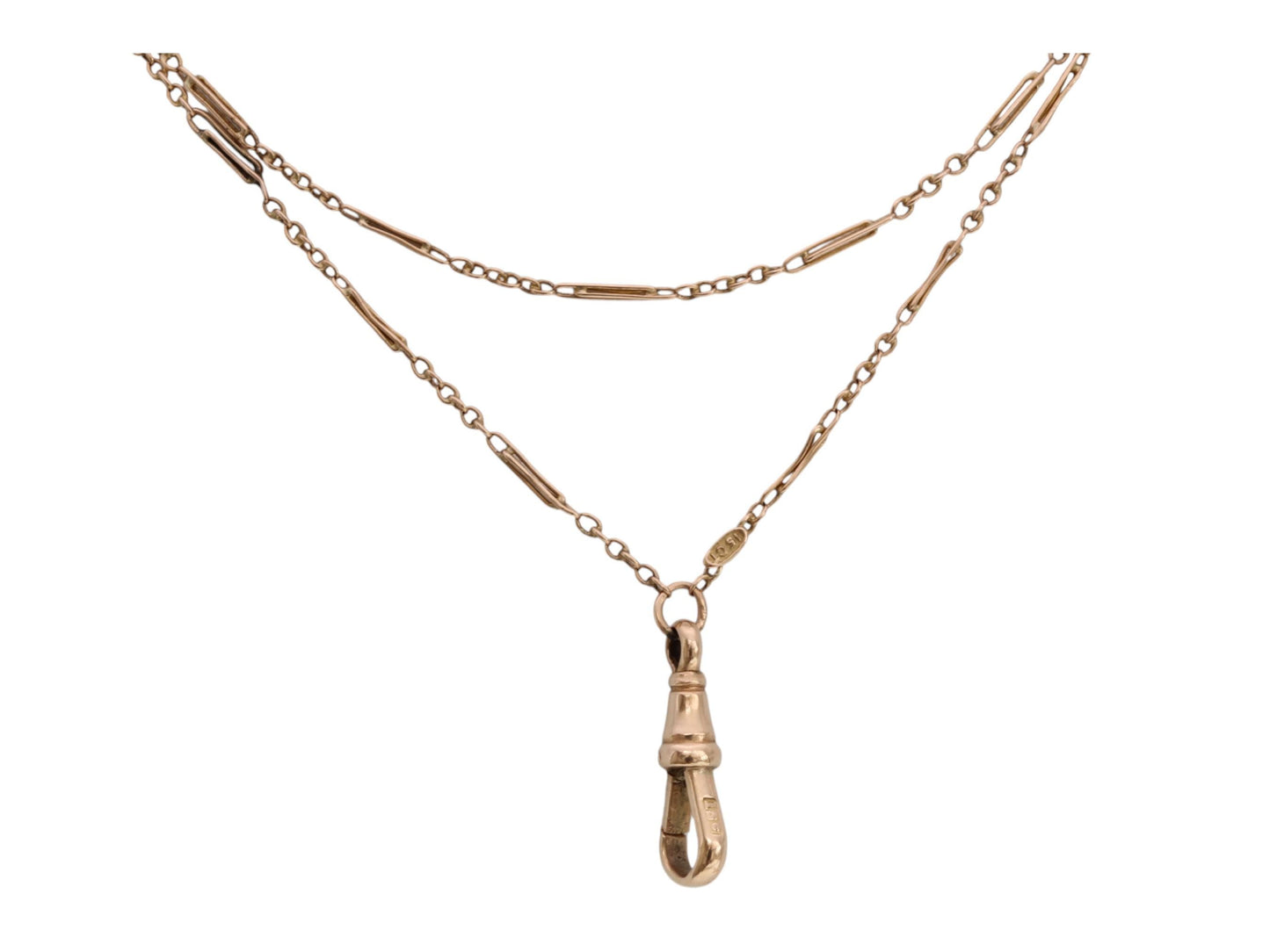 Antique 15ct Gold Trombone Link Long Guard, 53.5"