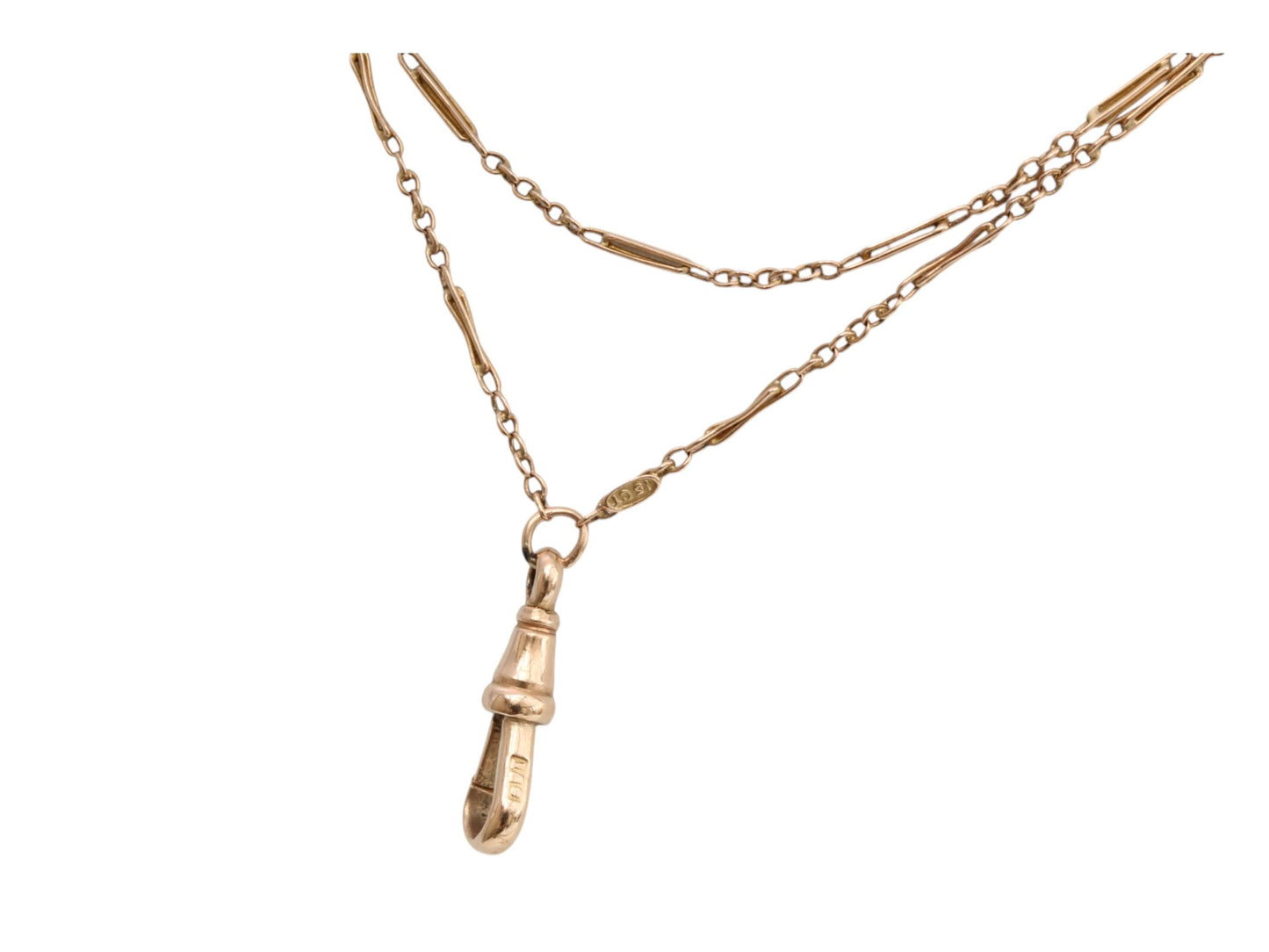 Antique-15ct-Gold-Trombone-Link-Long-Guard,-53.5"