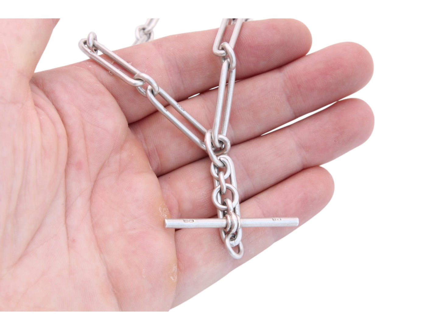 Antique Sterling Silver Trombone Link Chain Necklace, 13.5"