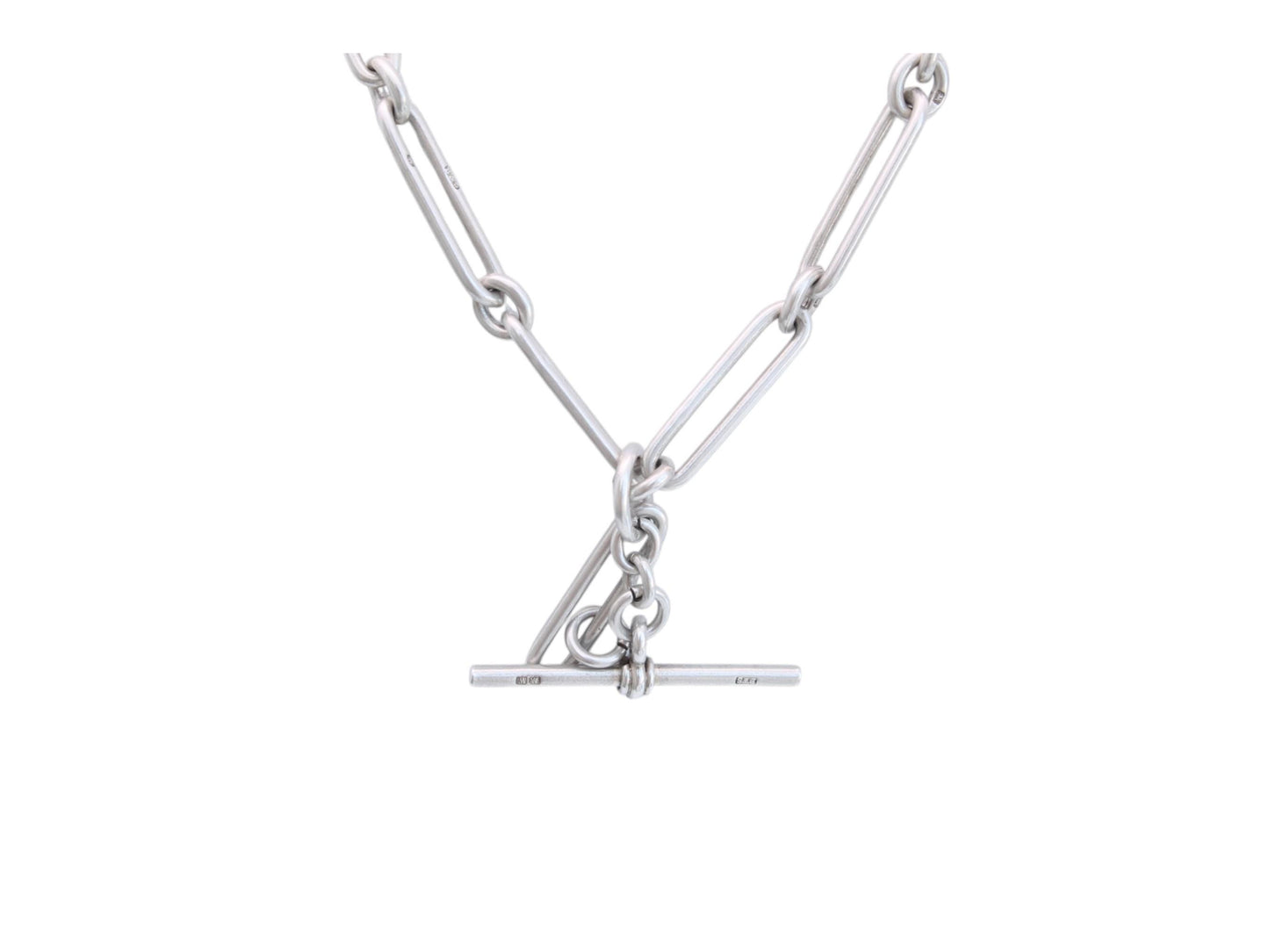 Antique Sterling Silver Trombone Link Chain Necklace, 13.5"