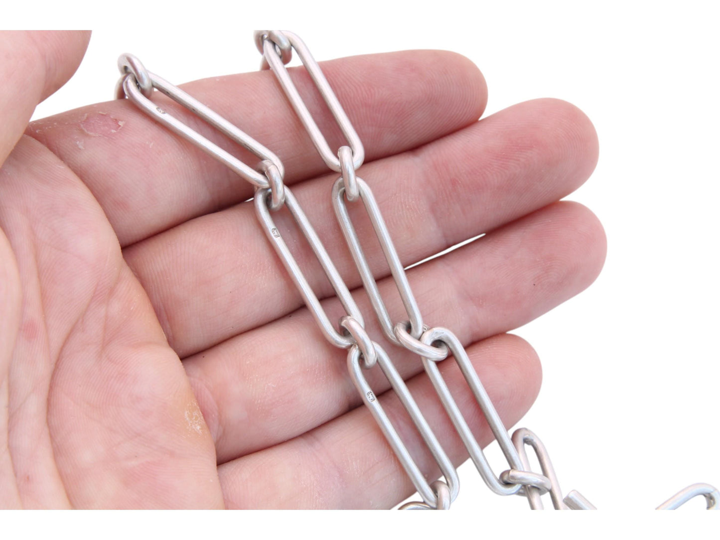 Antique Sterling Silver Trombone Link Chain Necklace, 13.5"