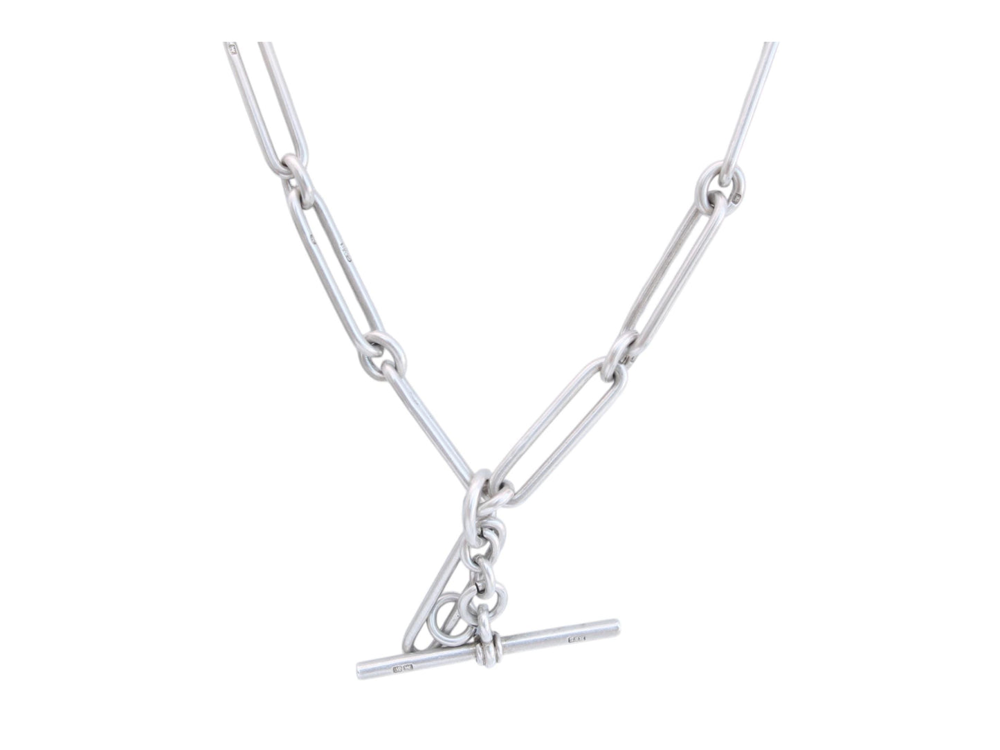 Antique Sterling Silver Trombone Link Chain Necklace, 13.5"