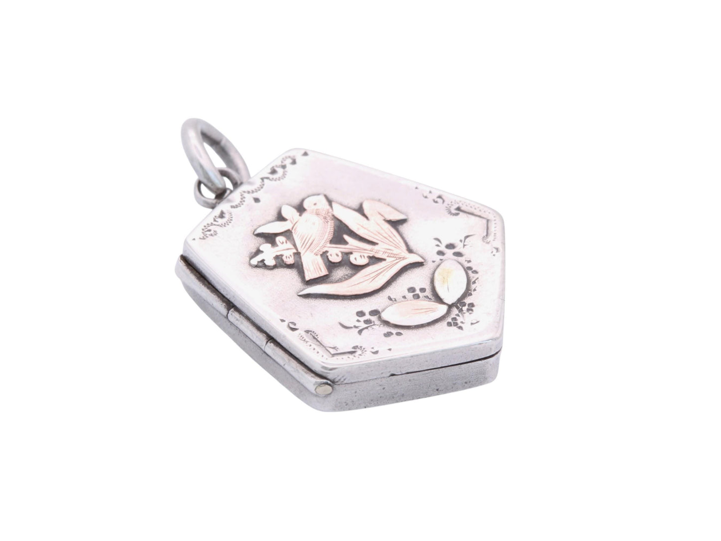 Antique Sterling Silver Locket With A Swallow In Reeds