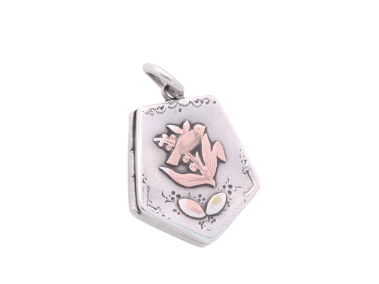 Antique Sterling Silver Locket With A Swallow In Reeds