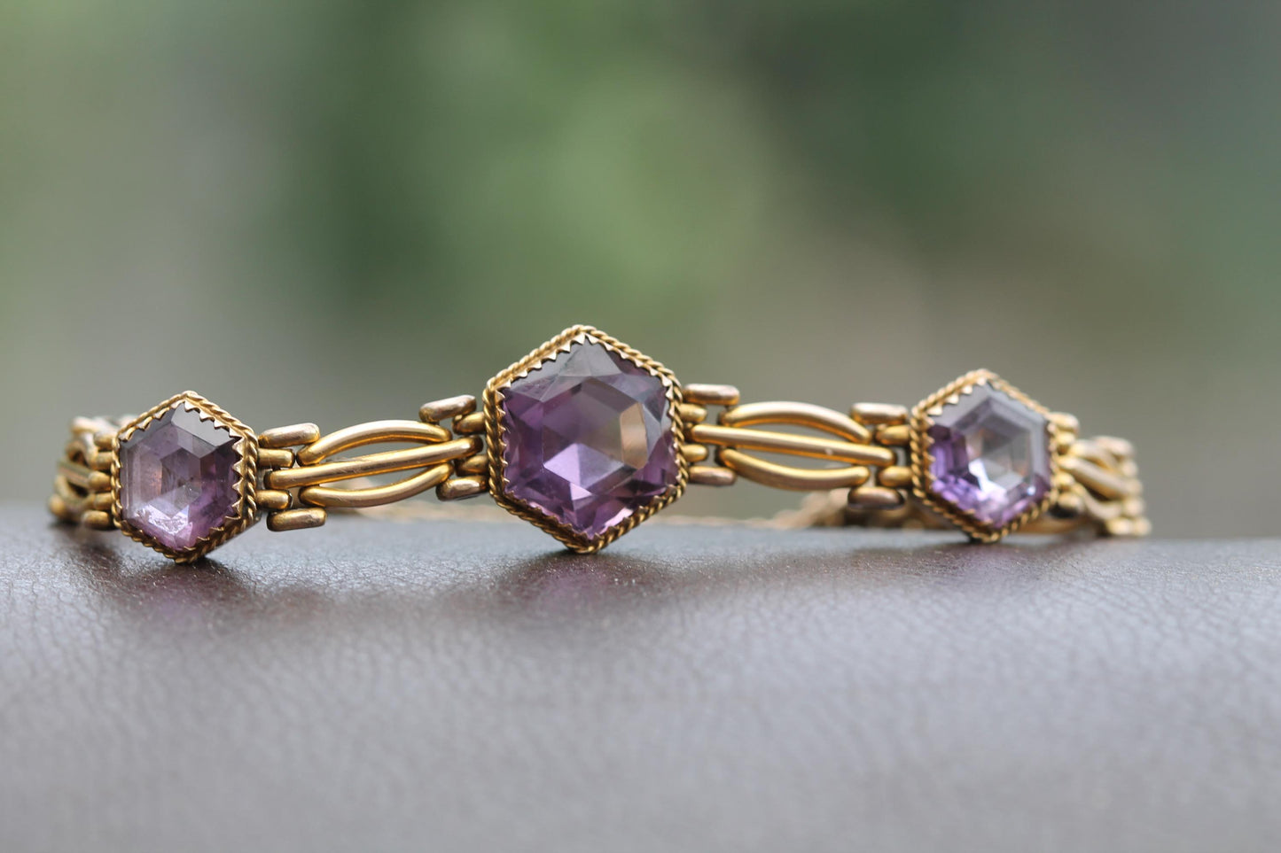 Antique 9ct Gold Amethyst Bracelet, 7"