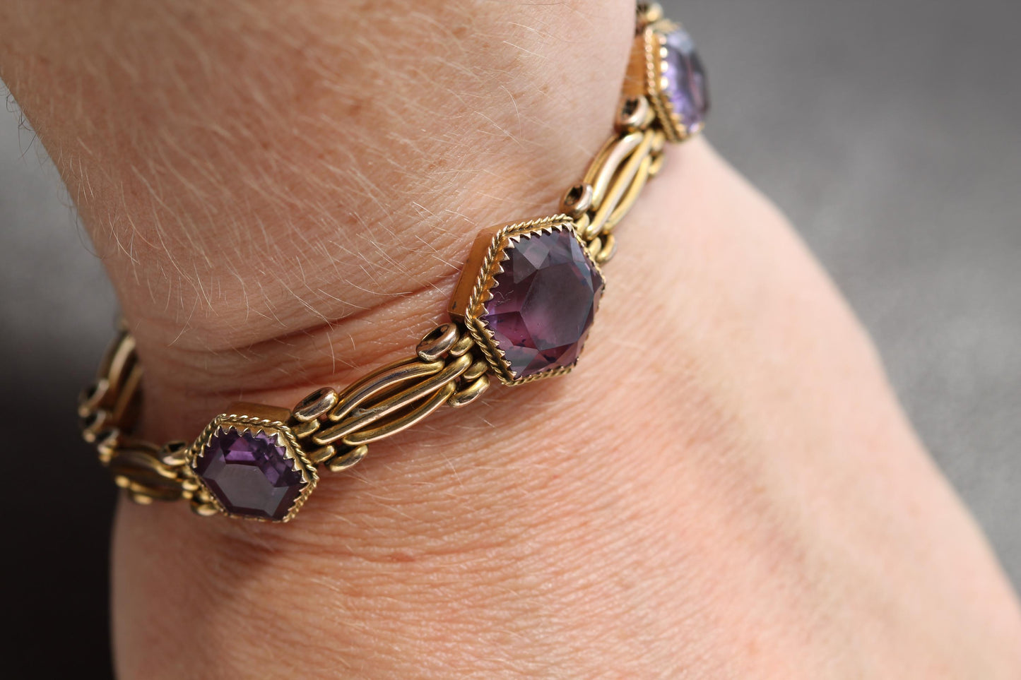 Antique 9ct Gold Amethyst Bracelet, 7"