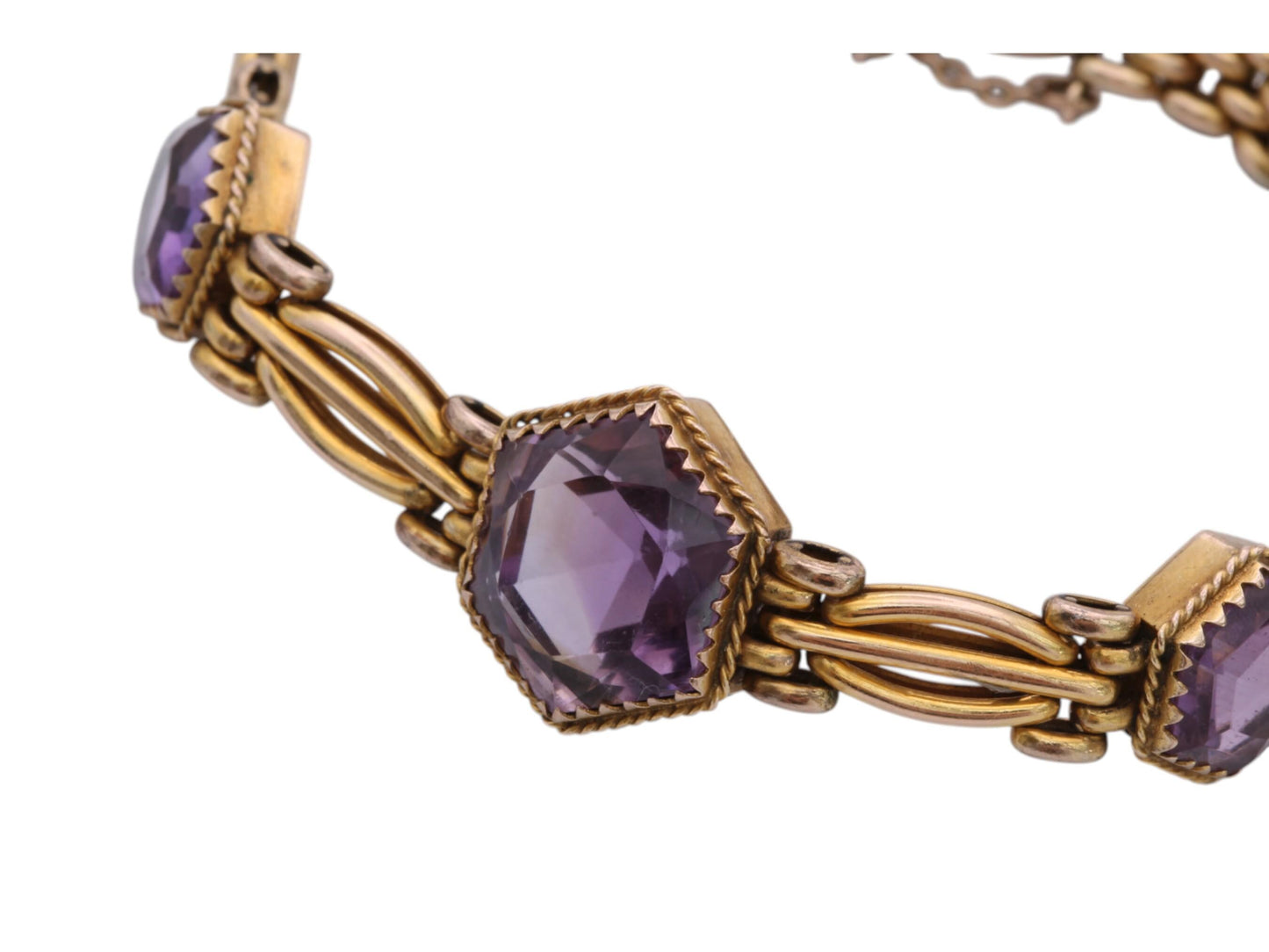 Antique 9ct Gold Amethyst Bracelet, 7"