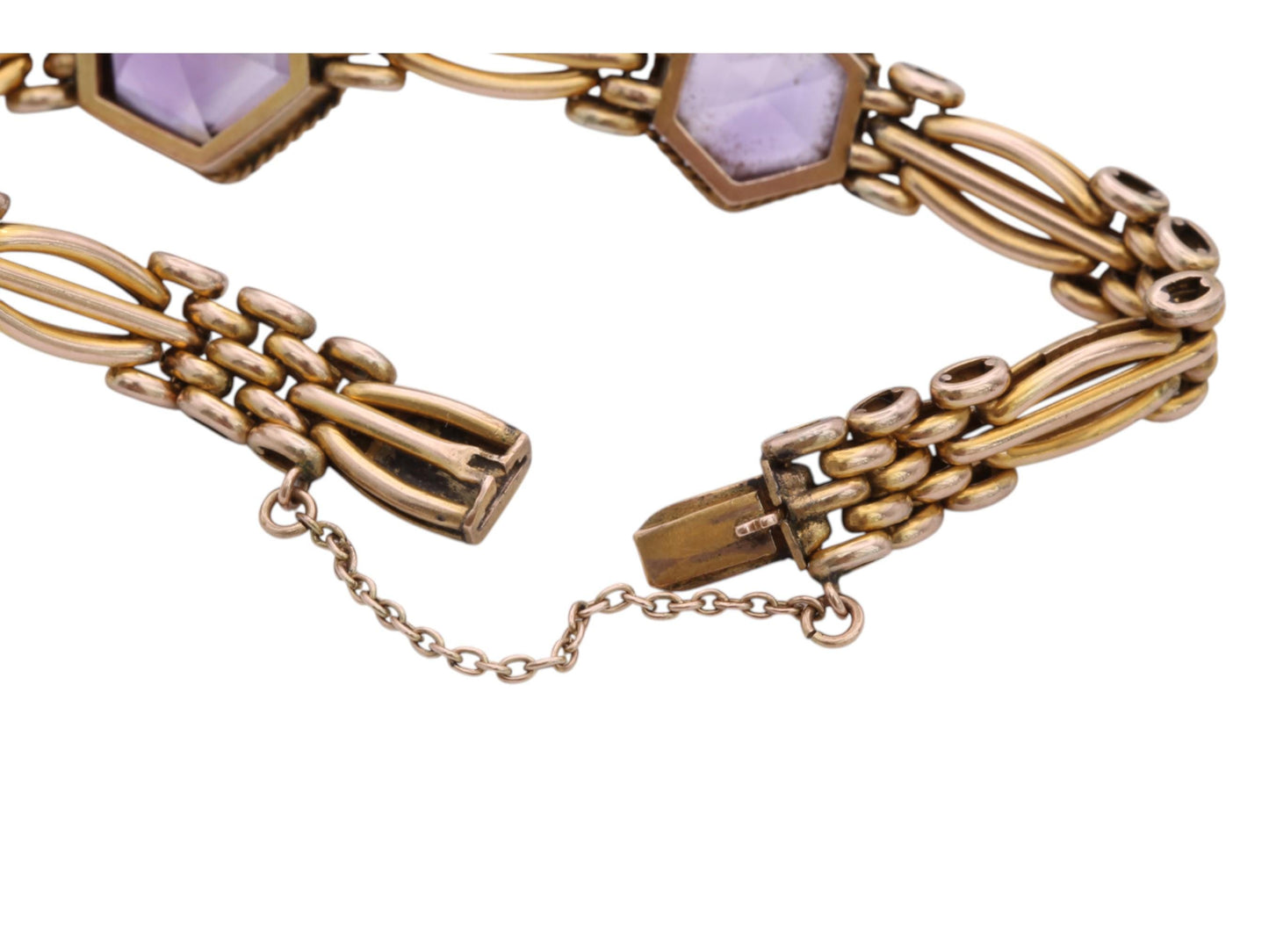 Antique-9ct-Gold-Amethyst-Bracelet,-7"