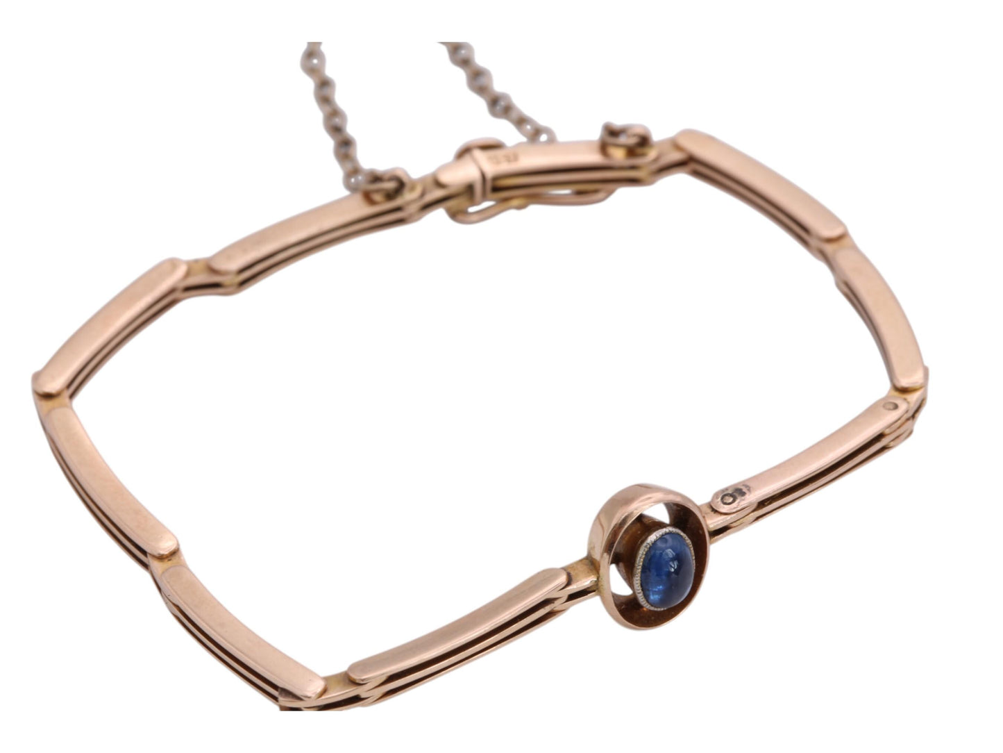 Antique 15ct Gold Cabochon Sapphire Bracelet, 6"