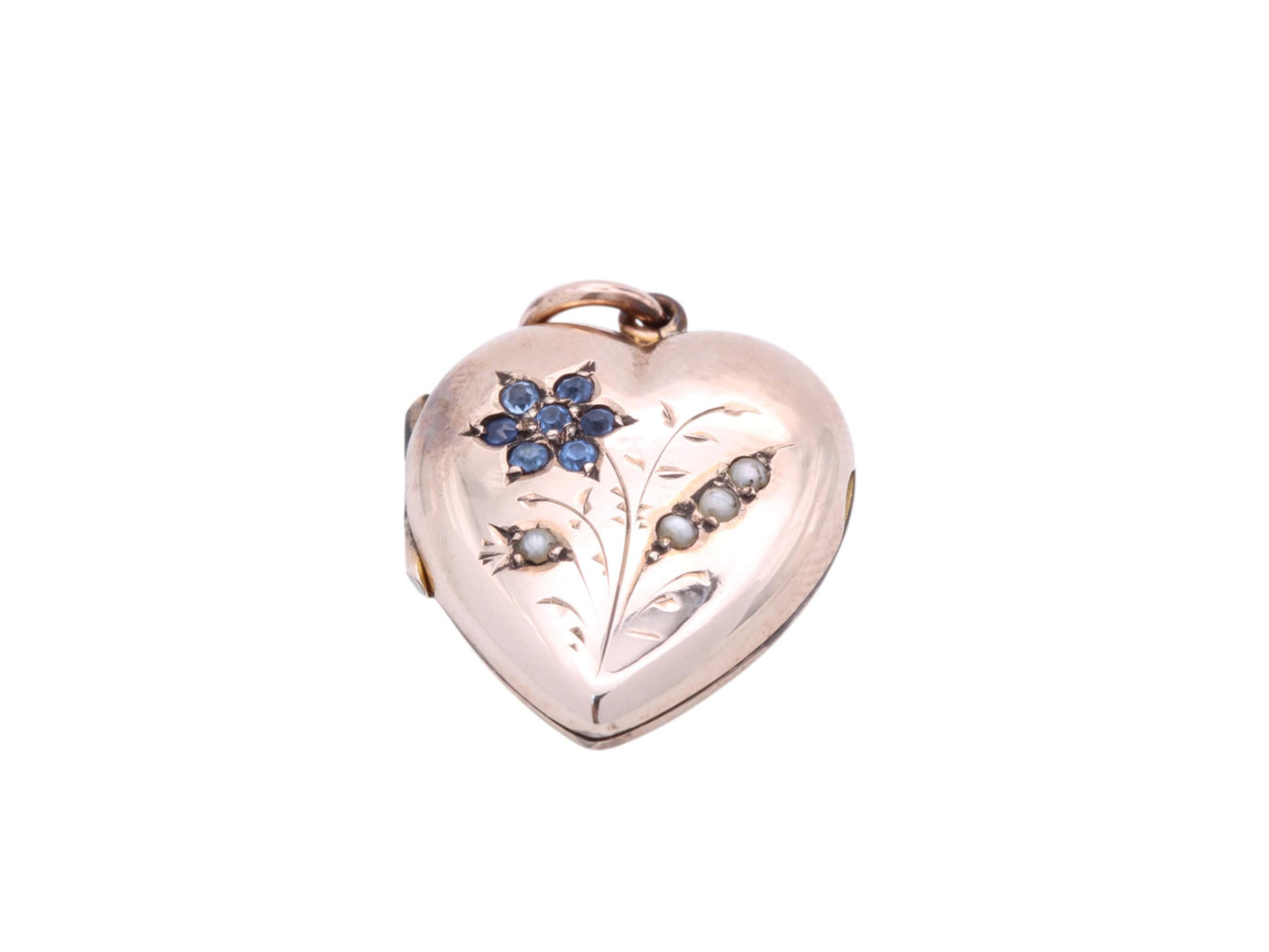 Antique 9ct Gold Blue Paste & Pearl Flower Heart Locket