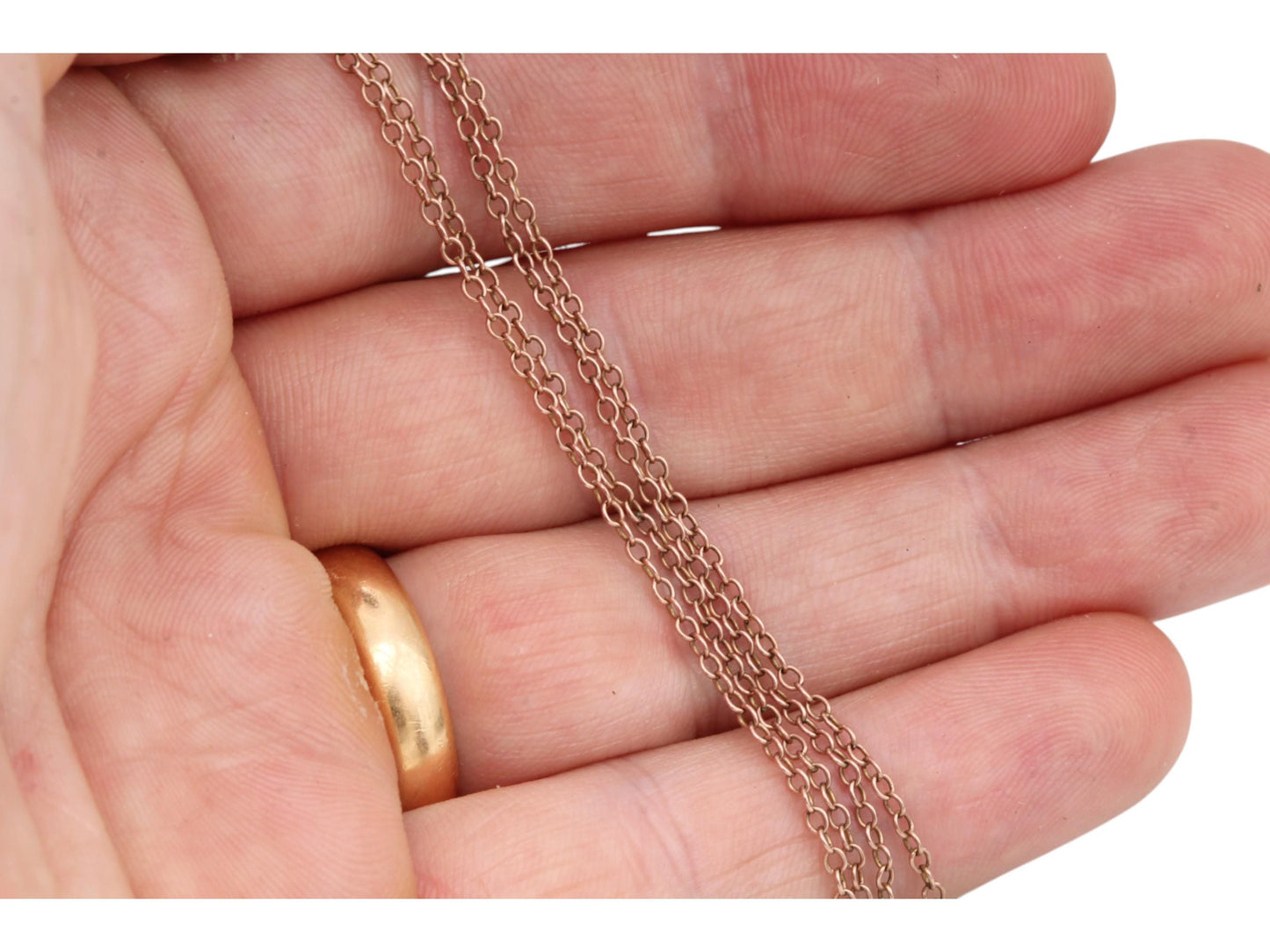 Antique 9ct Rose Gold Dainty Rolo Link Necklace, 17.75"