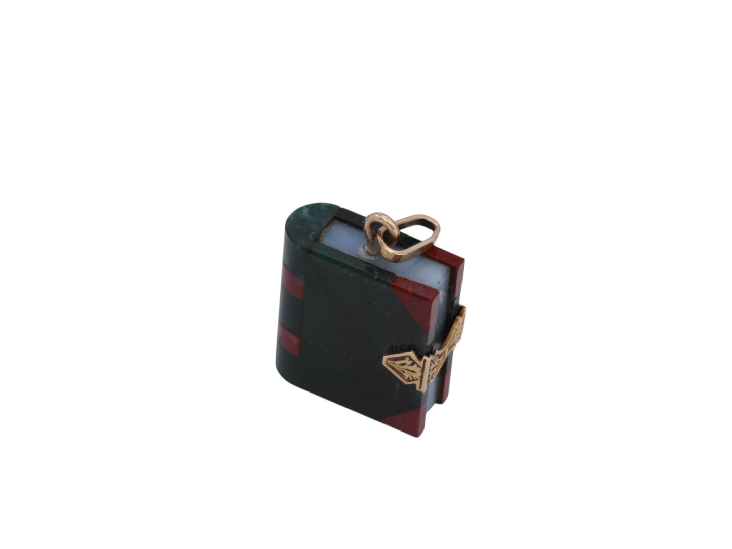 Antique 9ct Gold & Bloodstone, Carnelian Agate Book Pendant