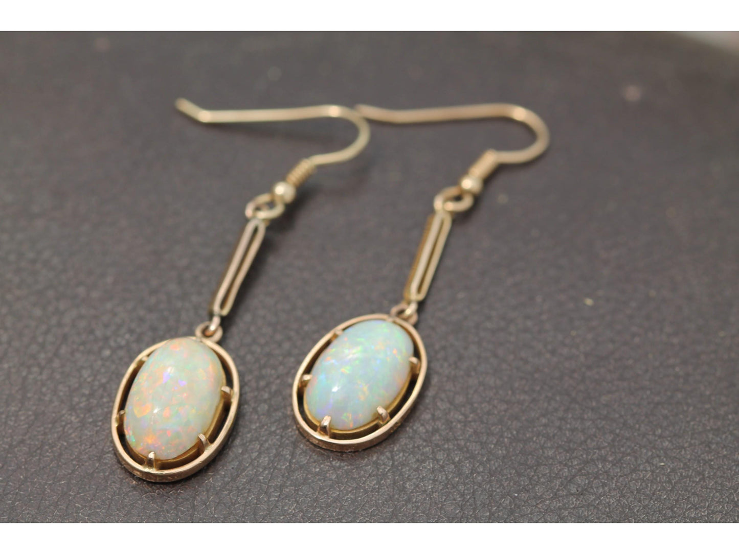 Antique Edwardian 15ct Yellow Gold Opal Drop Earrings