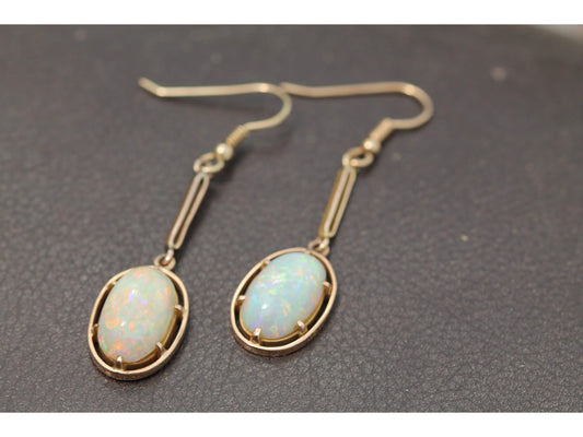 Antique Edwardian 15ct Yellow Gold Opal Drop Earrings