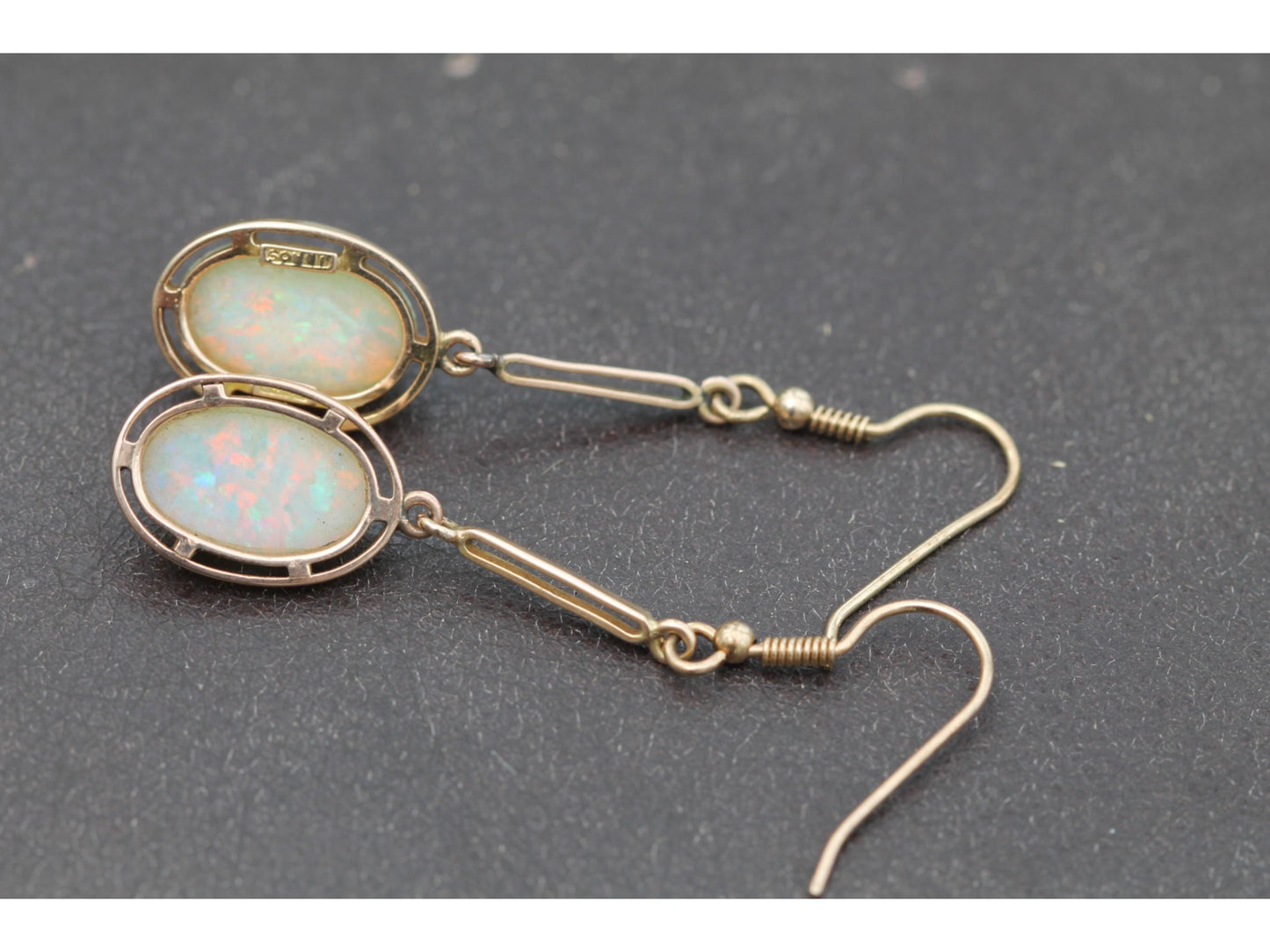 Antique Edwardian 15ct Yellow Gold Opal Drop Earrings