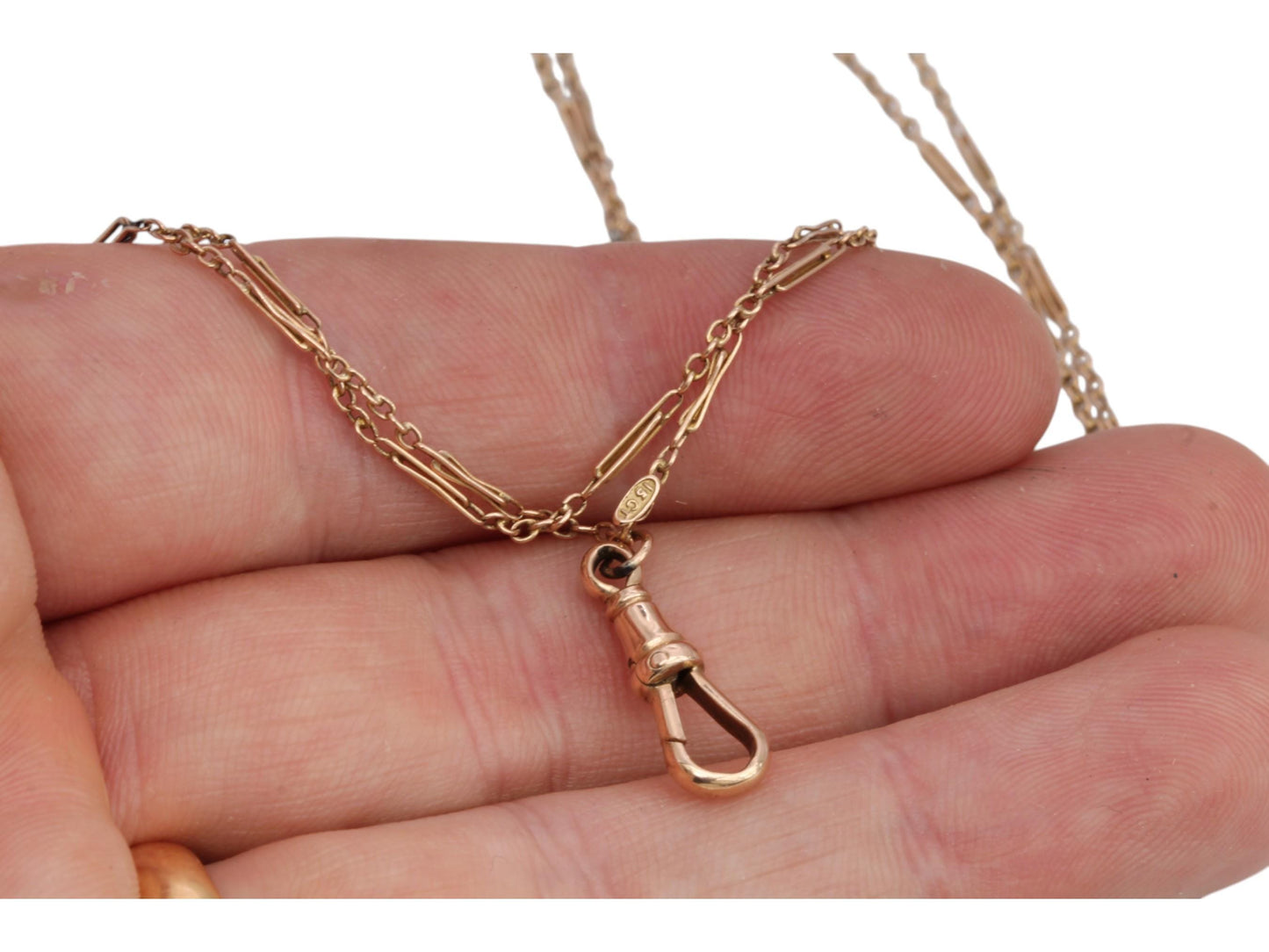 Antique 15ct Gold Trombone Link Long Guard, 53.5"